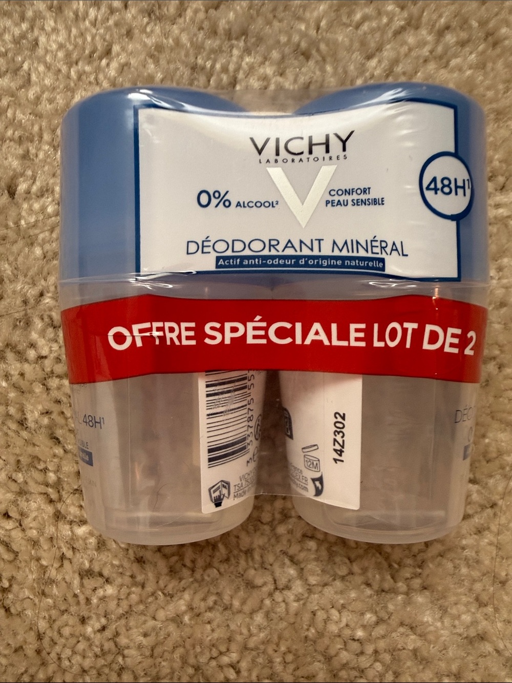 Vichy 48H Mineral Deodorant Roll-On 2 x 50ml NEW